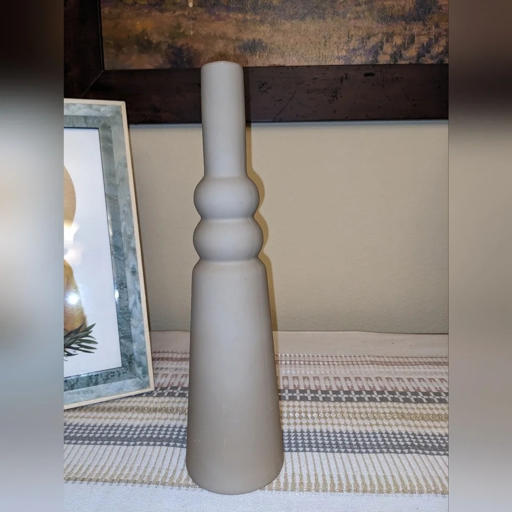 Anthropologie Bud Vase Stoneware Modern Matte Taupe Neutral Geometric